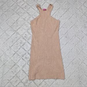 Gauge 81 Dress Women's S Beige Tan Avila Ribbed Knit Mini Halter Body-Con